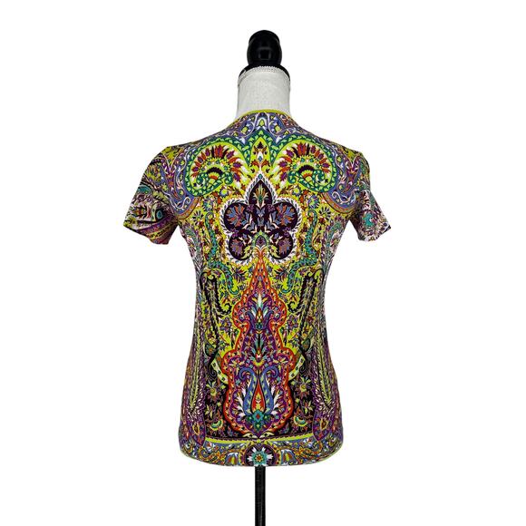Etro Short-Sleeve Paisley V-Neck Tee - Picture 8 of 10
